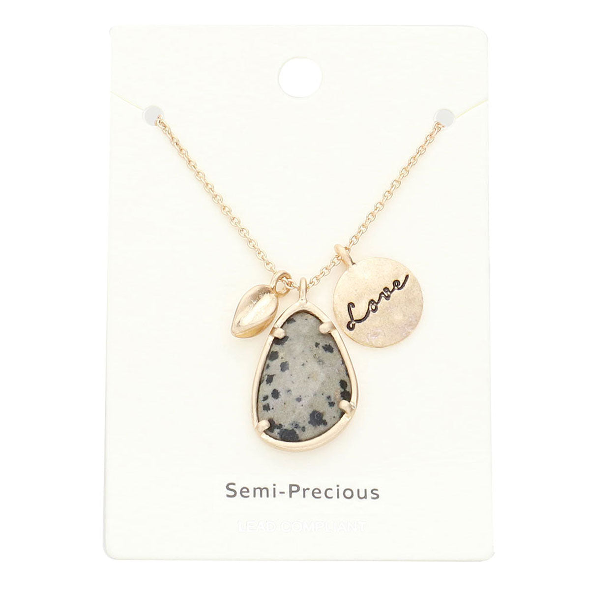 Love Metal Disc Irregular Teardrop Semi Precious Necklace by Madeline Love