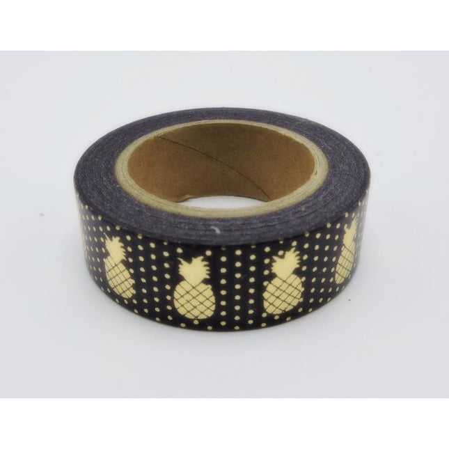 Black Pineapple Washi Tape with Metallic Gold | Gift Wrapping and Craft Tape by The Bullish Store