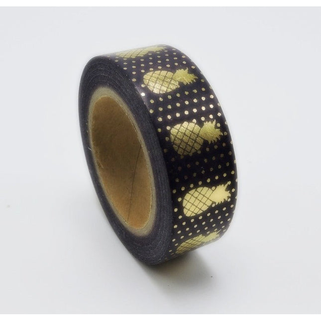 Black Pineapple Washi Tape with Metallic Gold | Gift Wrapping and Craft Tape by The Bullish Store