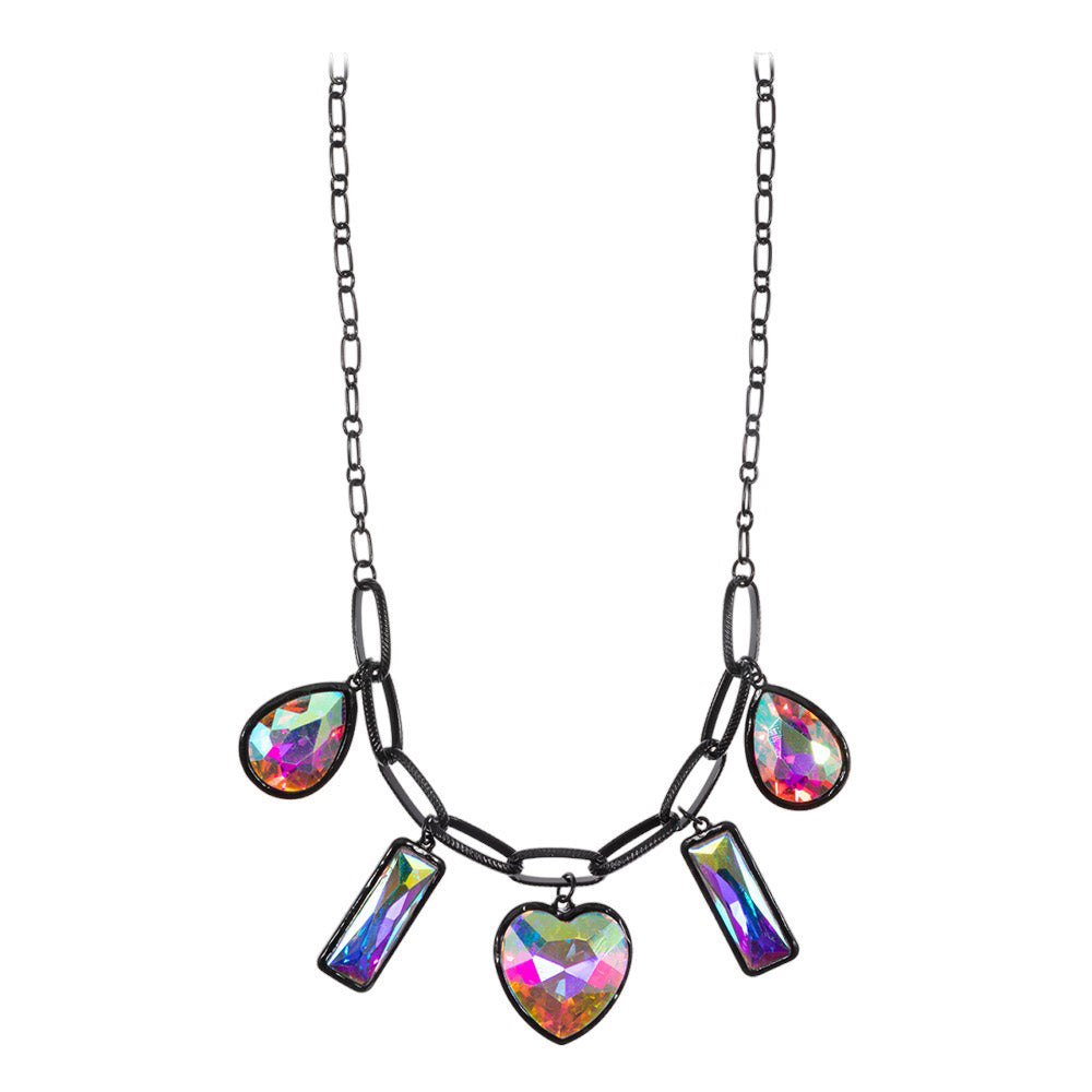 Teardrop Rectangle Heart Stone Station Necklace by Madeline Love