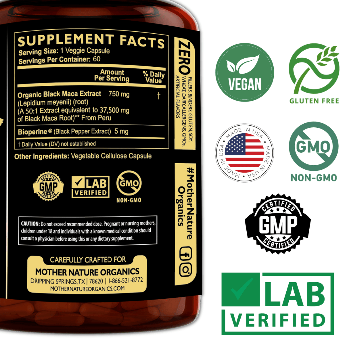 Black Maca Capsules 37,500 mg by Mother Nature Organics