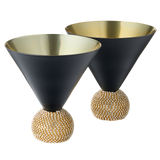 The Wine Savant Diamond Studded Martini Glasses Set of 2 Black & Gold Rimmed Modern Cocktail Glass, Rhinestone With Stemless Crystal Ball Base, Bar or Party 10.5oz, Swarovski Style Crystals by The Wine Savant