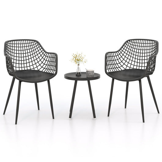 3 Piece Patio Chair Set with PP Seat and Tabletop for Porch-Black