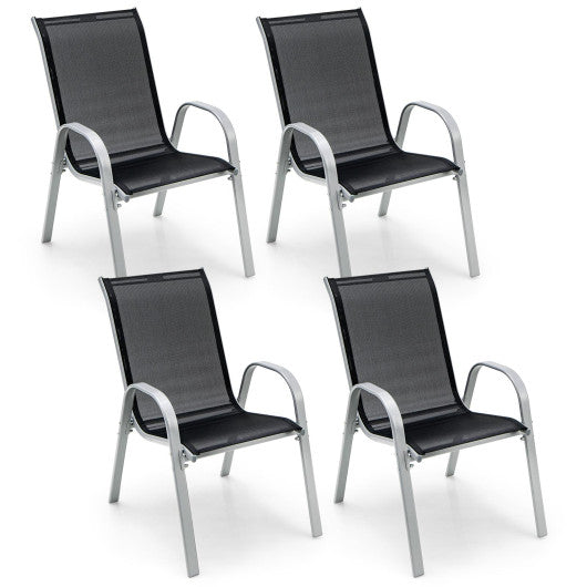 4 Pieces Stackable Patio Dining Chairs Set with Armrest-Black