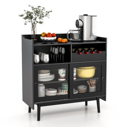 Kitchen Buffet Sideboard with Wine Rack and Sliding Door-Black