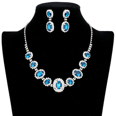 Oval Stone Accented Rhinestone Trimmed Necklace by Madeline Love