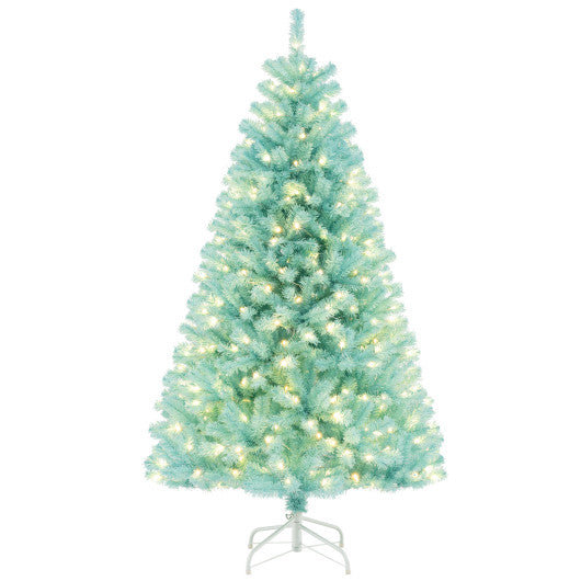 6/7 FT Blue Artificial Christmas Tree with 280/380 Warm White LED Lights and Foldable Metal Stand-6 FT