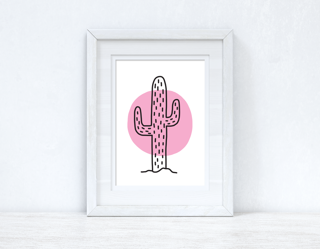 Boho Cactus Pink Circle Home Wall Decor Print by WinsterCreations™ Official Store