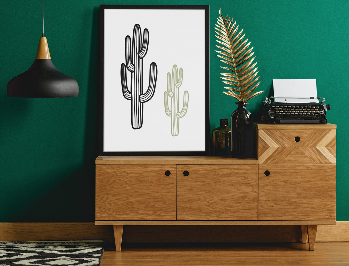 Boho Double Cactus 2022 Boho Hippie Simple Home Wall Decor Print by WinsterCreations™ Official Store