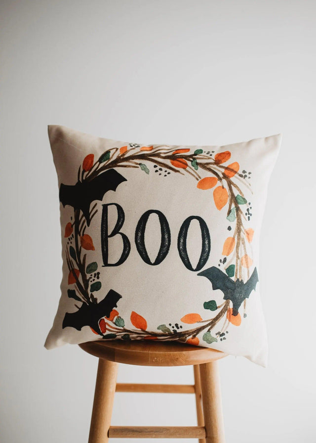 Boo Halloween Wreath Pillow Cover | Fall decor | Farmhouse Pillows | Country Decor | Fall Throw Pillows | Cute Throw Pillows | Gift for her by UniikPillows - Vysn