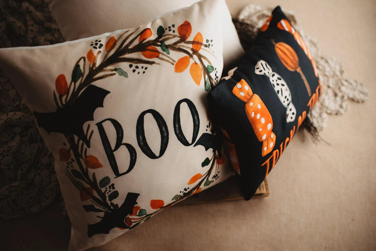 Boo Halloween Wreath Pillow Cover | Fall decor | Farmhouse Pillows | Country Decor | Fall Throw Pillows | Cute Throw Pillows | Gift for her by UniikPillows - Vysn