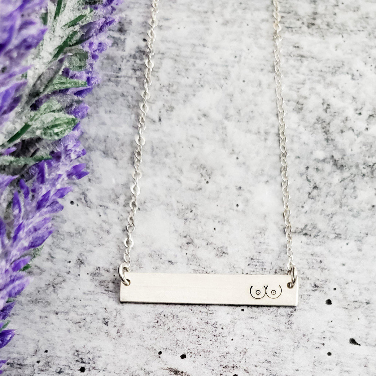 Boobs Hand Stamped Bar Necklace by Salt and Sparkle