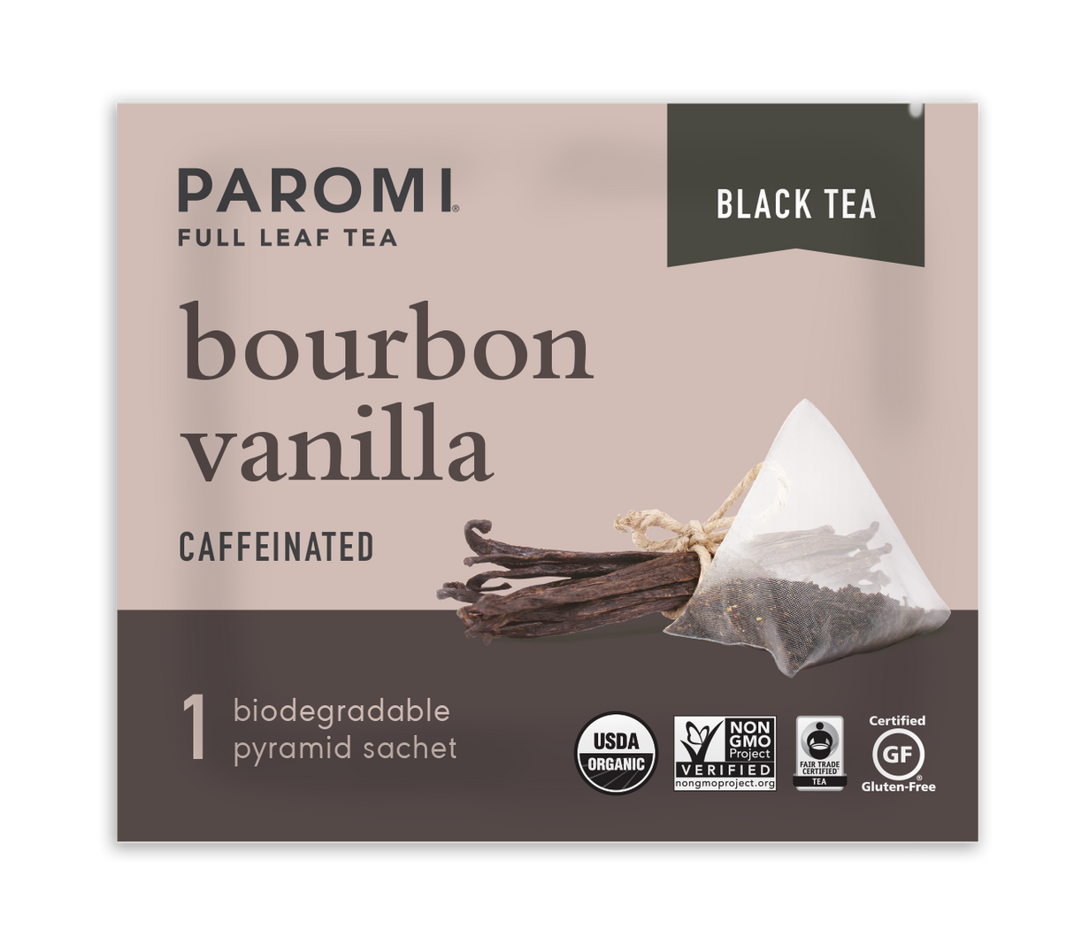 Bourbon Vanilla Black Tea, Full Leaf, in Pyramid Tea Bags by Paromi Tea