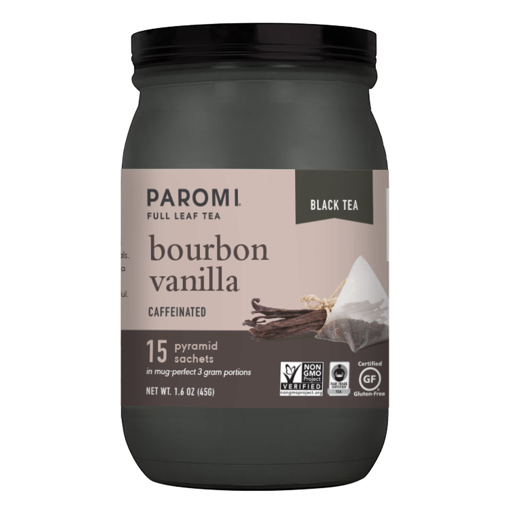 Bourbon Vanilla Black Tea, Full Leaf, in Pyramid Tea Bags by Paromi Tea