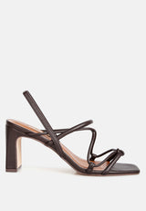 two strings slingback slim block heel sandals by London Rag