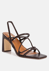 two strings slingback slim block heel sandals by London Rag