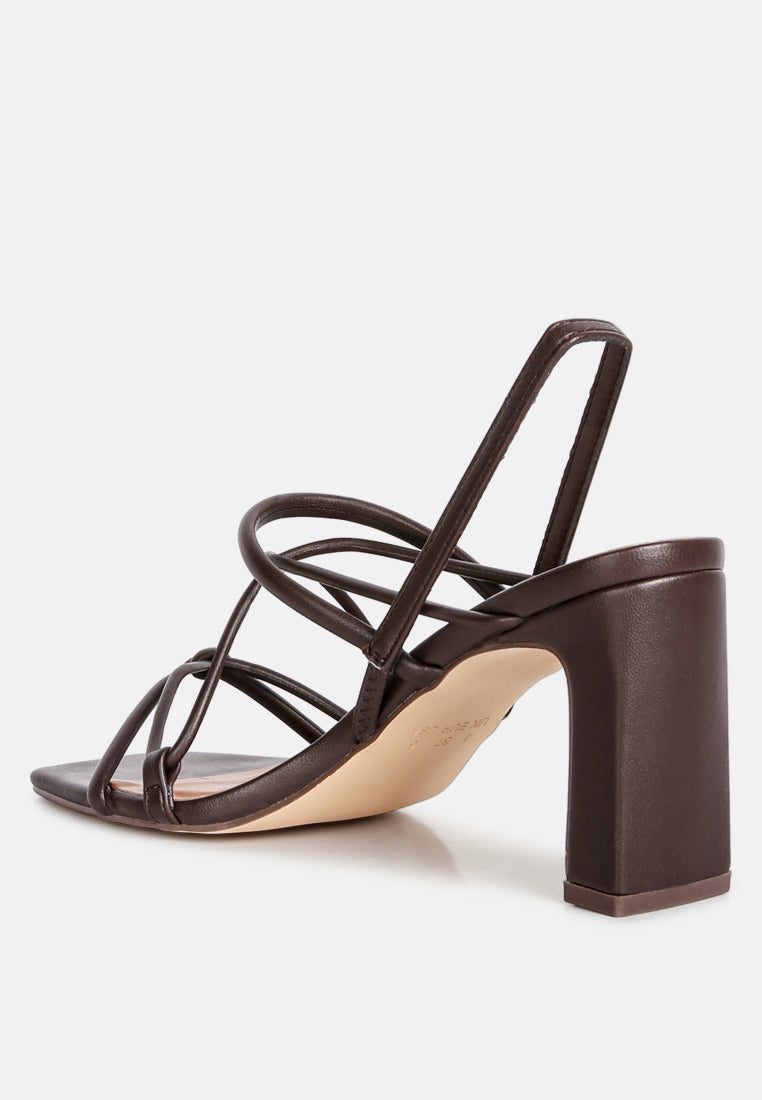 two strings slingback slim block heel sandals by London Rag