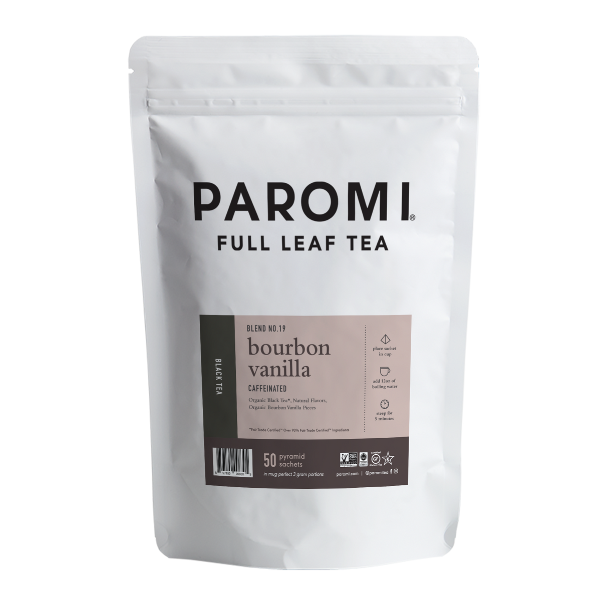 Bourbon Vanilla Black Tea, Full Leaf, in Pyramid Tea Bags by Paromi Tea