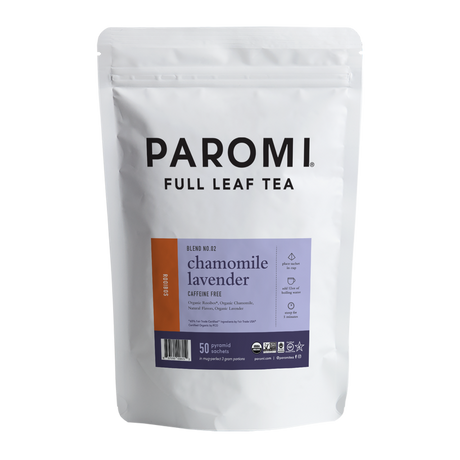 Organic Chamomile Lavender Rooibos Tea, Caffeine Free, in Pyramid Tea Bags by Paromi Tea