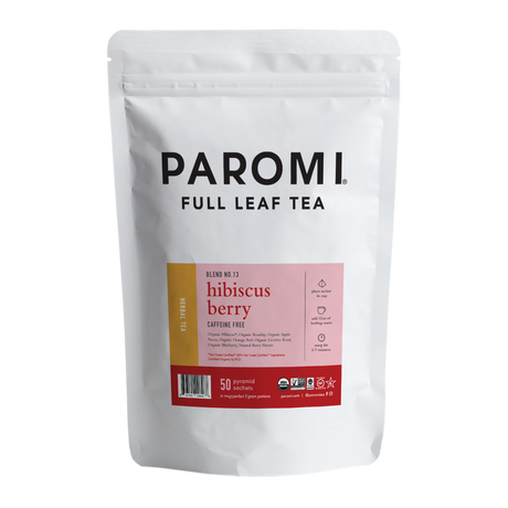 Organic Hibiscus Berry Herbal Tea, Caffeine Free, in Pyramid Tea Bags by Paromi Tea