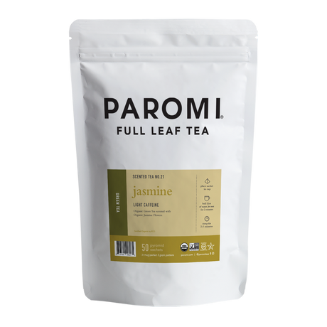 Organic Jasmine Green Tea, Full Leaf, in Pyramid Tea Bags by Paromi Tea