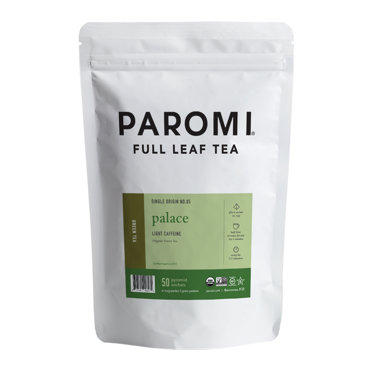 Organic Palace Green Tea, Full Leaf, in Pyramid Tea Bags by Paromi Tea