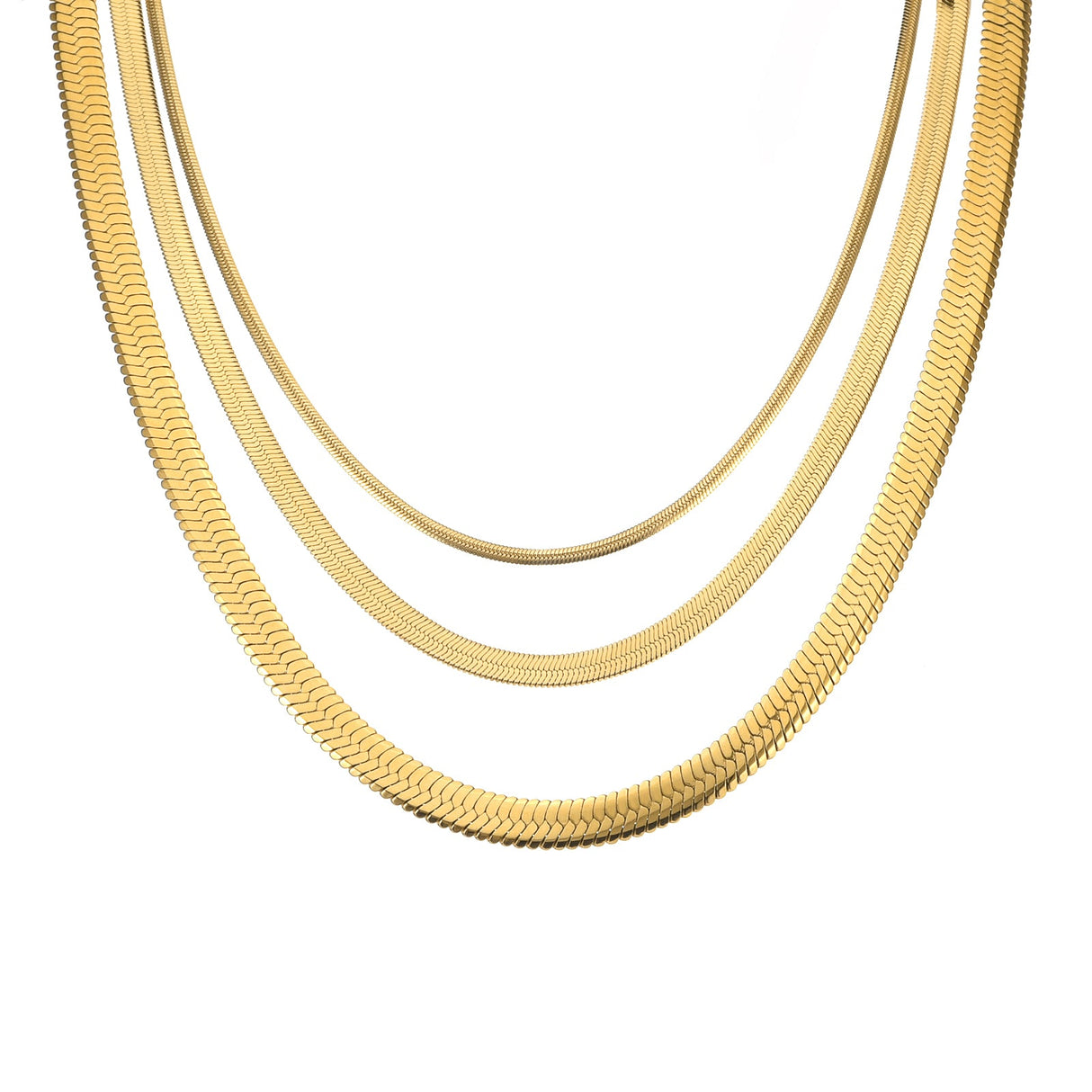 C004G B.Tiff 4mm Herringbone 18K Gold Plated Chain Necklace by B.Tiff New York