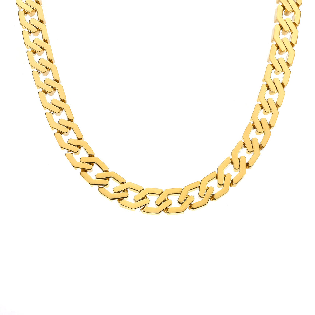 C100G B.Tiff Gold High Polish Flat Angular Cuban Link Necklace by B.Tiff New York