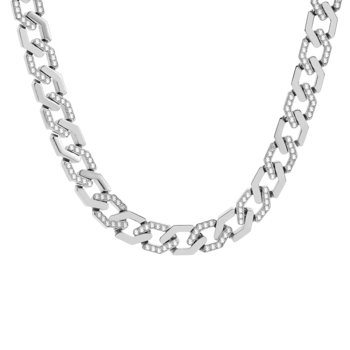 C101W B.Tiff Pavé High Polish Flat Angular Cuban Link Necklace by B.Tiff New York