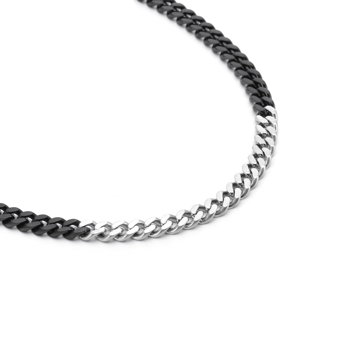 C138BW B.Tiff 8mm 2 Tone Matte Black & High Polish Stainless Steel Flat Cuban Link Necklace by B.Tiff New York