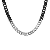 C138BW B.Tiff 8mm 2 Tone Matte Black & High Polish Stainless Steel Flat Cuban Link Necklace by B.Tiff New York