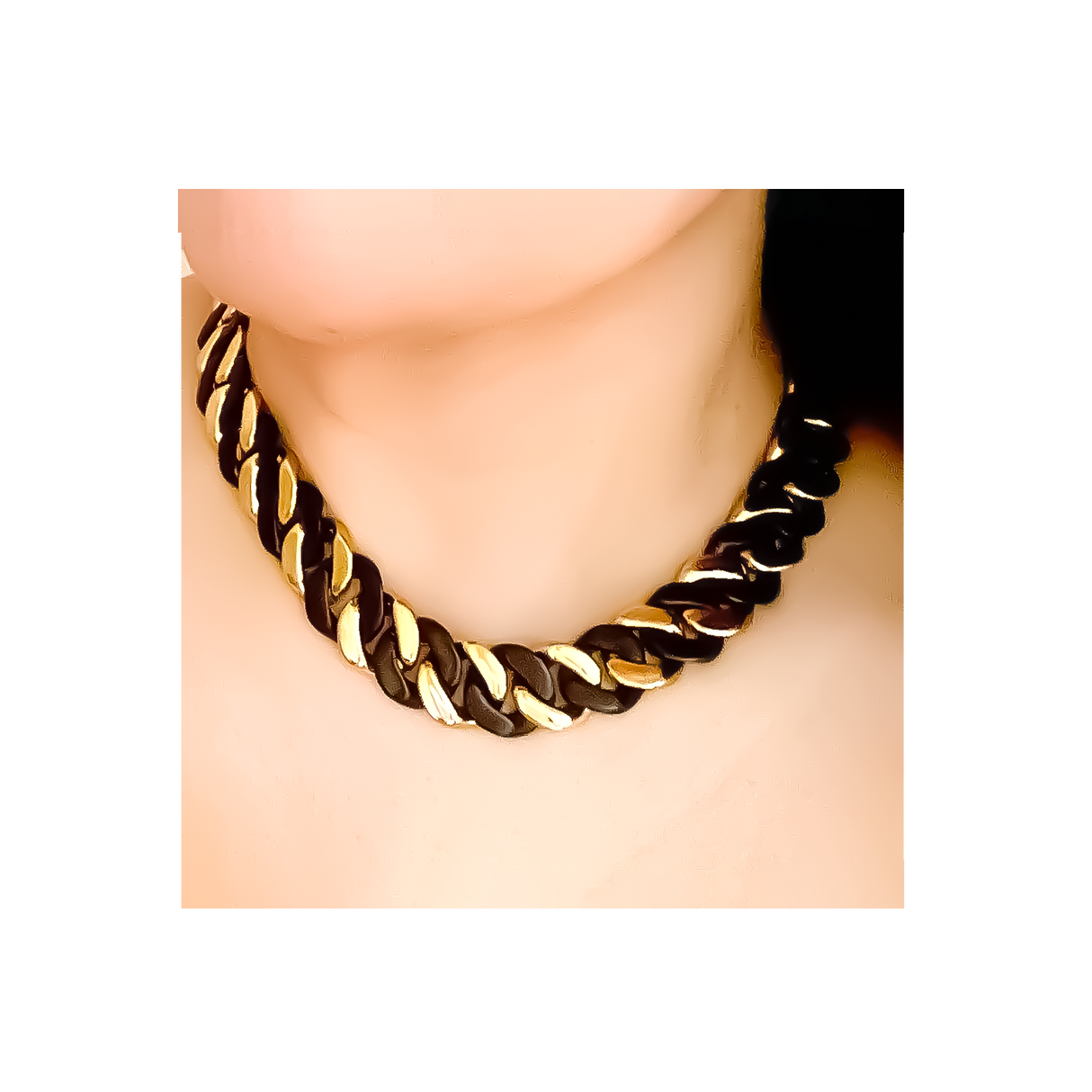 C160BG B.Tiff 16mm 2 Tone Black & Gold Flat Cuban Link Necklace by B.Tiff New York