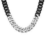 C160BW B.Tiff 16mm 2 Tone Black & Stainless Steel Flat Cuban Link Necklace by B.Tiff New York