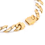 C160GW B.Tiff 16mm 2-Tone Gold Plated White Ceramic Flat Cuban Link Necklace by B.Tiff New York