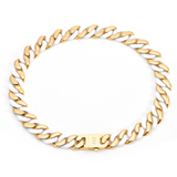 C160GW B.Tiff 16mm 2-Tone Gold Plated White Ceramic Flat Cuban Link Necklace by B.Tiff New York