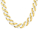 C160GW B.Tiff 16mm 2-Tone Gold Plated White Ceramic Flat Cuban Link Necklace by B.Tiff New York