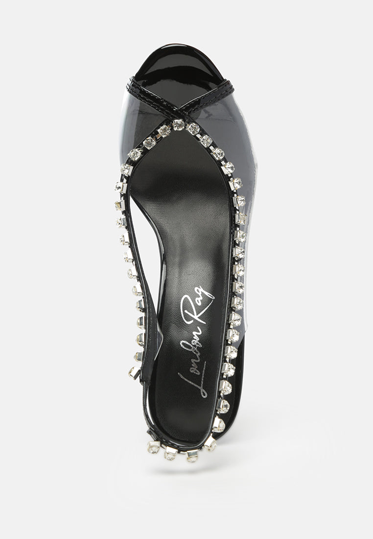 camarine diamante embellished clear high heels by London Rag