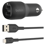 Belkin Boost Up Charge Dual Port USB A Car Charger 24W with Apple Lightning Cable 3ft by Belkin