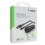 Belkin Boost Up Charge Dual Port USB A Car Charger 24W with Apple Lightning Cable 3ft by Belkin