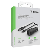 Belkin Dual Port USB A Car Charger 24W with USB A to USB C Cable 3ft by Belkin