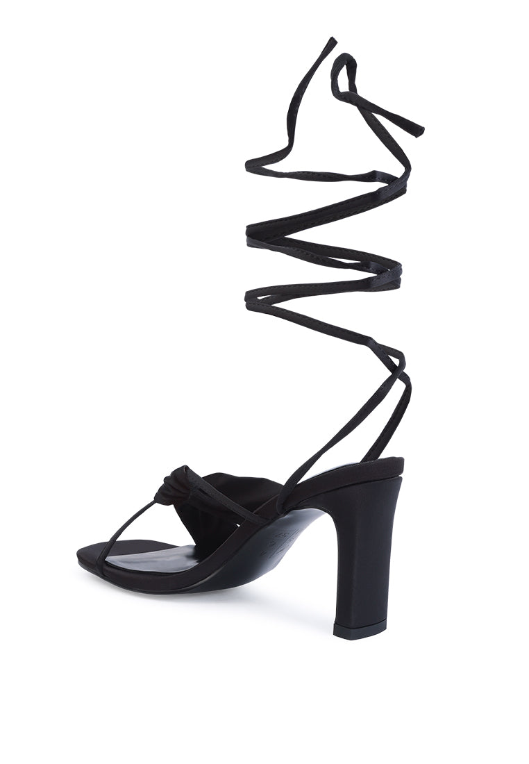 chasm satin ruched strap tie up sandals by London Rag