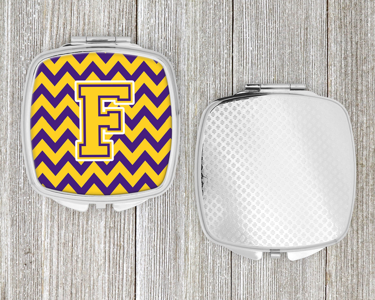 Letter F Chevron Purple and Gold Compact Mirror CJ1041-FSCM by Caroline's Treasures