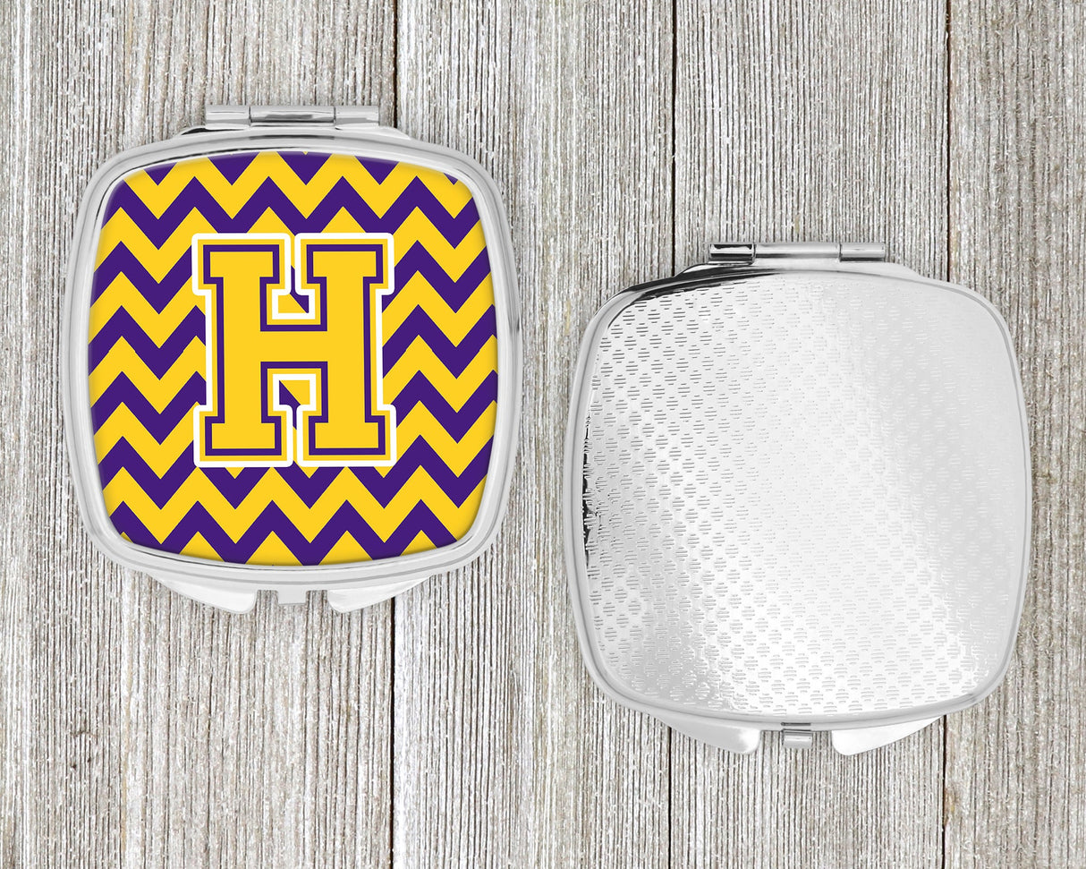 Letter H Chevron Purple and Gold Compact Mirror CJ1041-HSCM by Caroline's Treasures