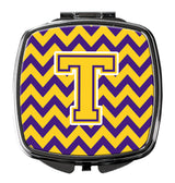 Letter T Chevron Purple and Gold Compact Mirror CJ1041-TSCM by Caroline's Treasures