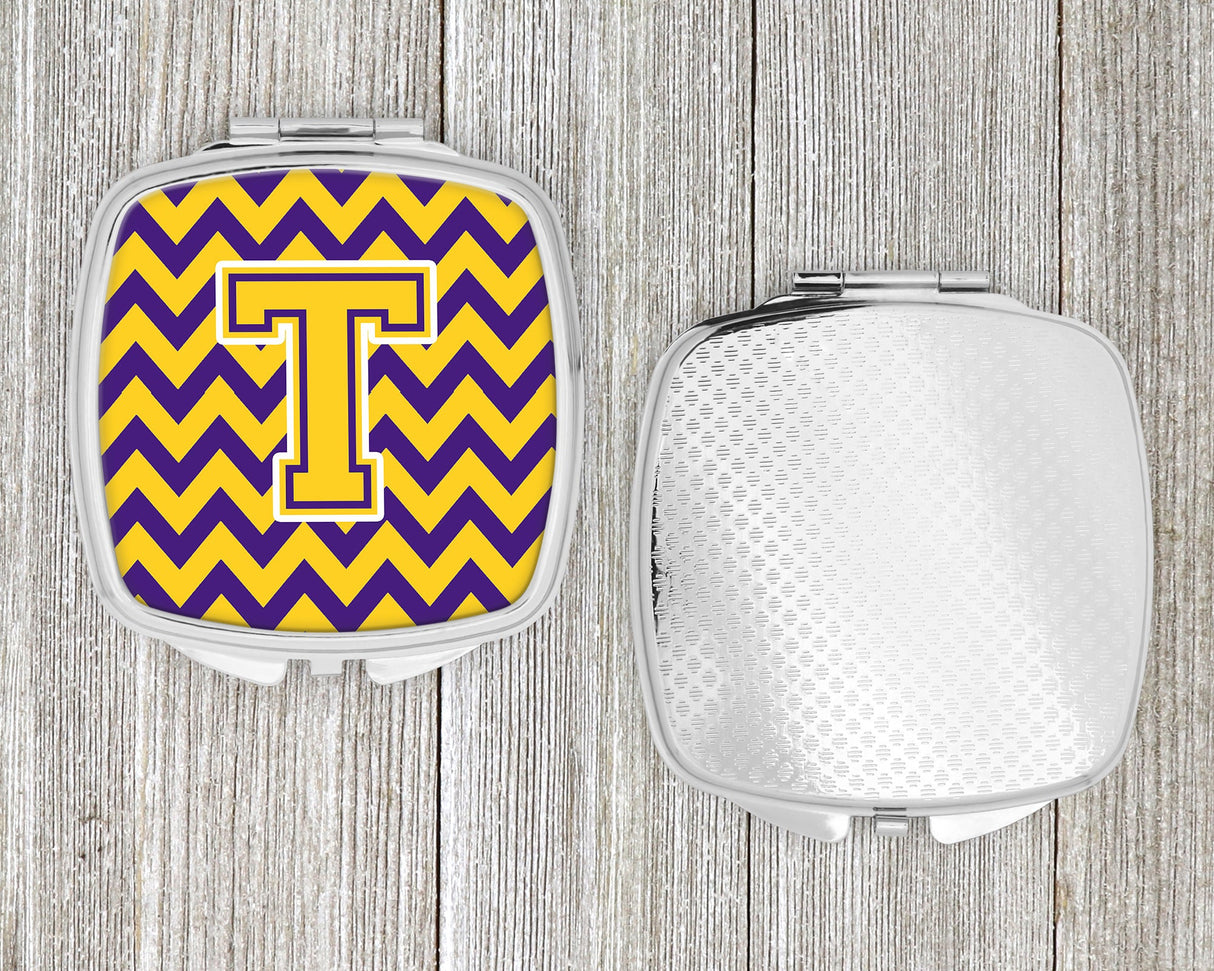 Letter T Chevron Purple and Gold Compact Mirror CJ1041-TSCM by Caroline's Treasures