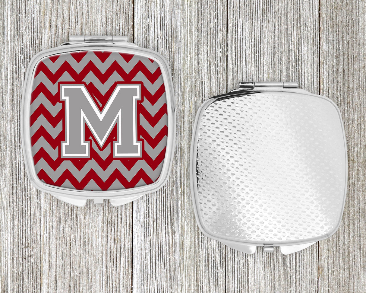 Letter M Chevron Crimson and Grey   Compact Mirror CJ1043-MSCM by Caroline's Treasures