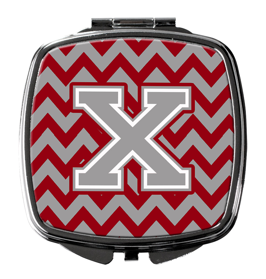 Letter X Chevron Crimson and Grey   Compact Mirror CJ1043-XSCM by Caroline's Treasures