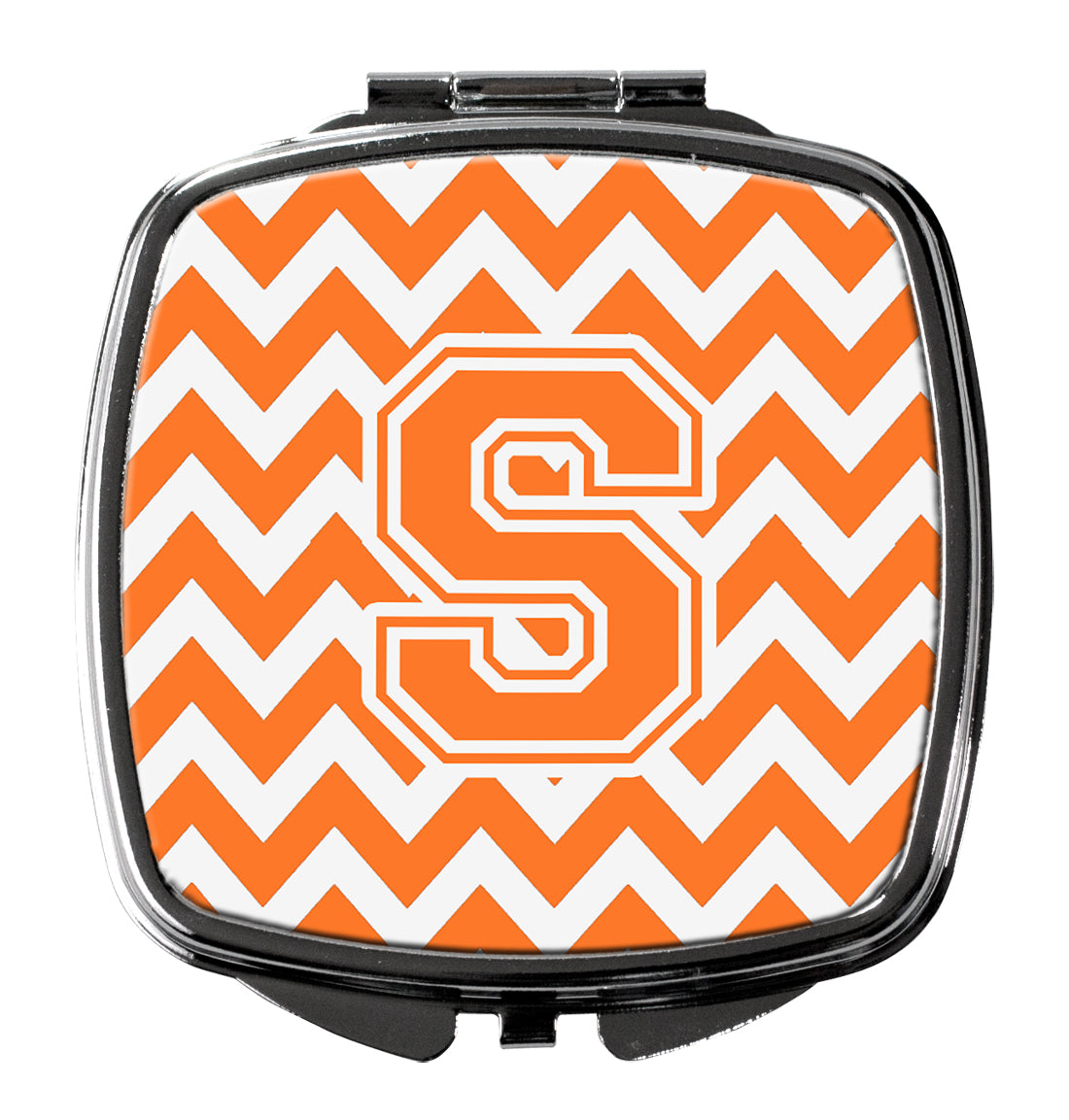 Letter S Chevron Orange and White Compact Mirror CJ1046-SSCM by Caroline's Treasures