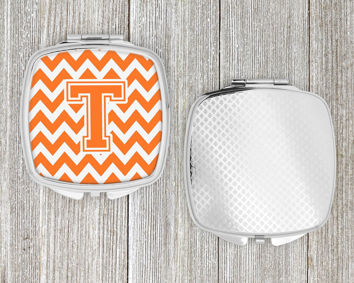 Letter T Chevron Orange and White Compact Mirror CJ1046-TSCM by Caroline's Treasures