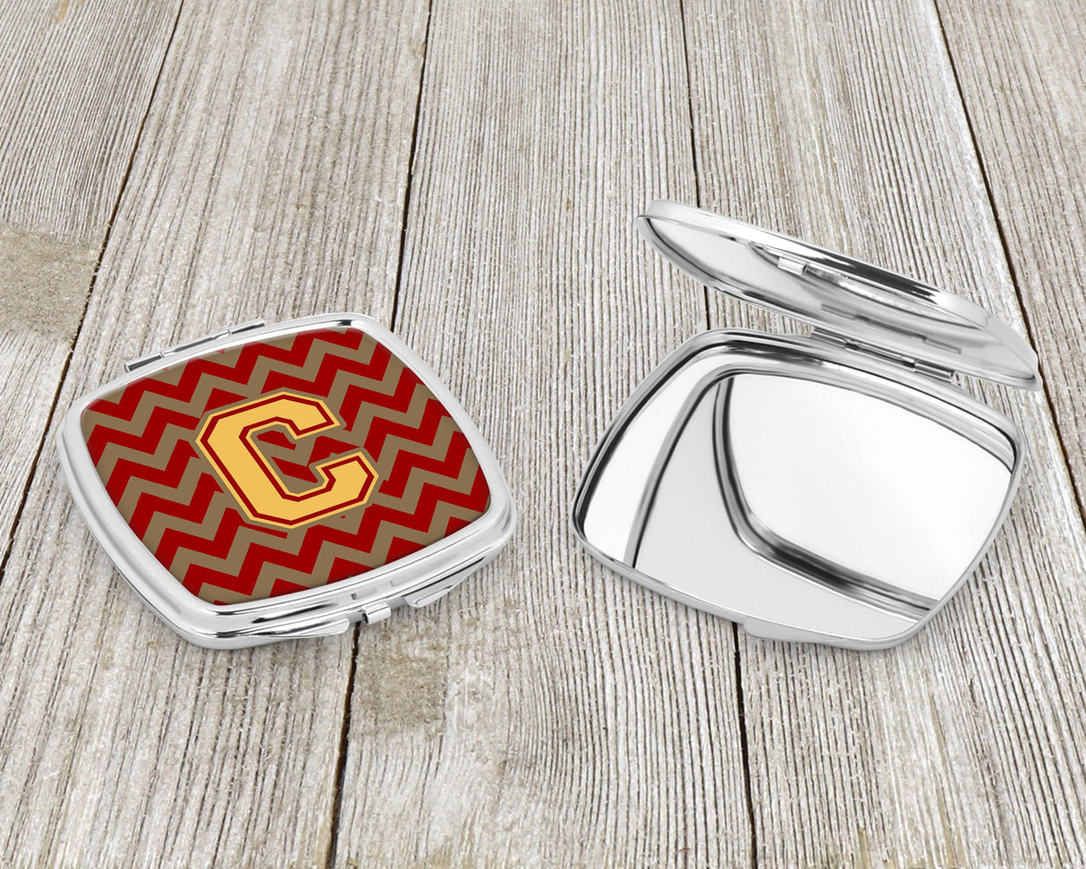 Letter C Chevron Garnet and Gold  Compact Mirror CJ1048-CSCM by Caroline's Treasures